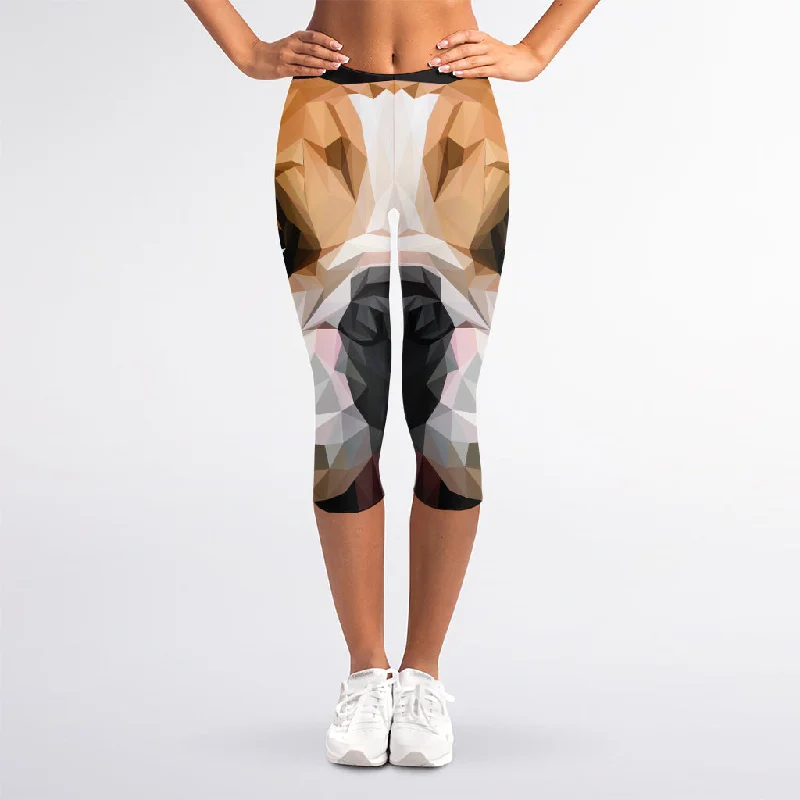 Geometric English Bulldog Print Women's Capri Leggings Fashionable Solid Color Tights Geometric English Bulldog Print Women's Capri Leggings Fashionable Solid Color Tights