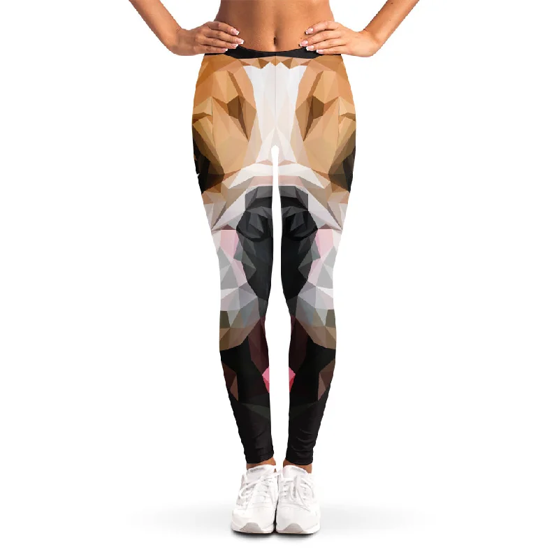 Geometric English Bulldog Print Women's Leggings Fashionable Ribbed Knit Leggings
