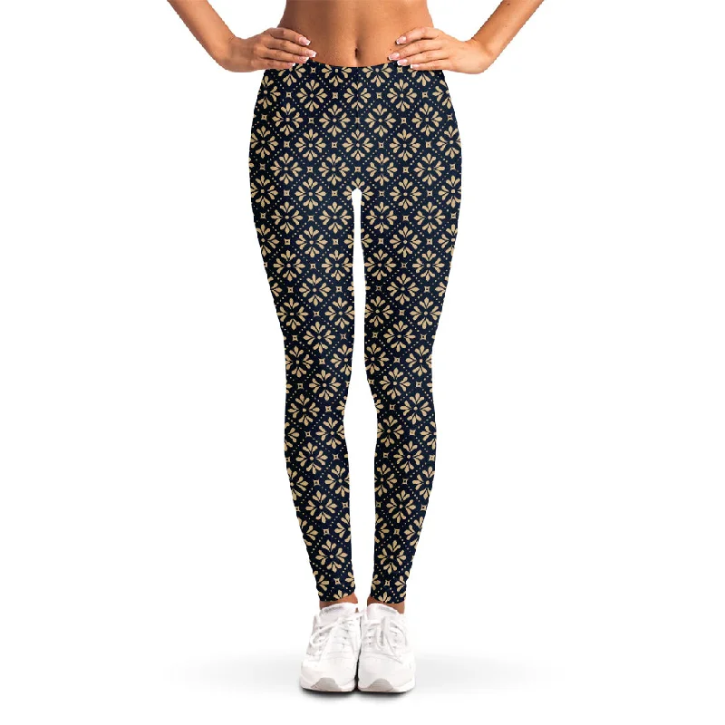 Geometric Floral Print Women's Leggings Comfortable Leggings with Pockets