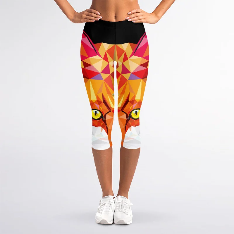 Geometric Fox Print Women's Capri Leggings Cozy Oversized Leggings
