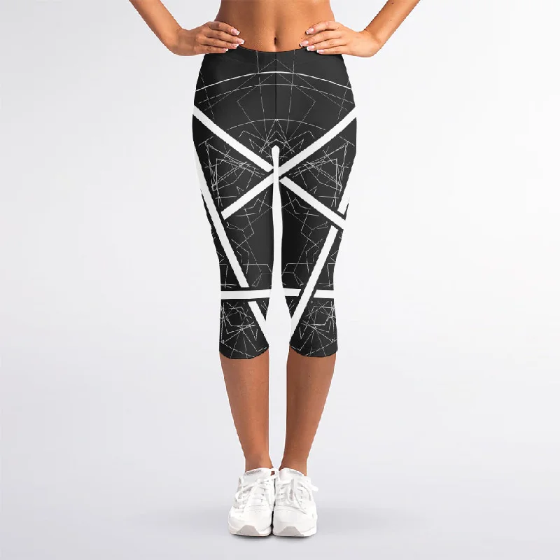 Geometric Inverted Pentagram Print Women's Capri Leggings Comfortable Zip-Up Leggings Geometric Inverted Pentagram Print Women's Capri Leggings Comfortable Zip-Up Leggings