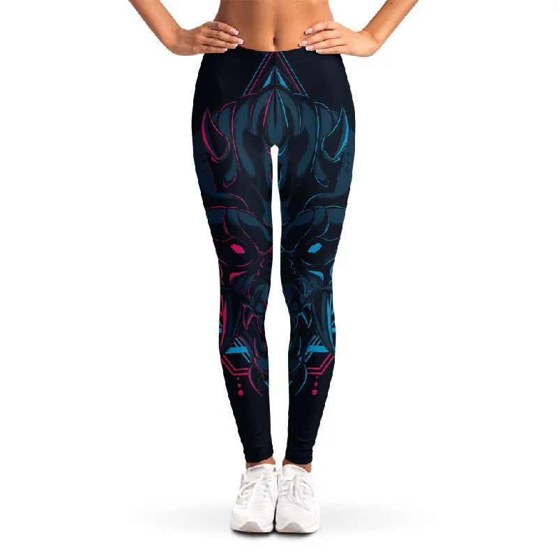 Geometric Japanese Demon Print Women's Leggings Trendy Cold Weather Tights