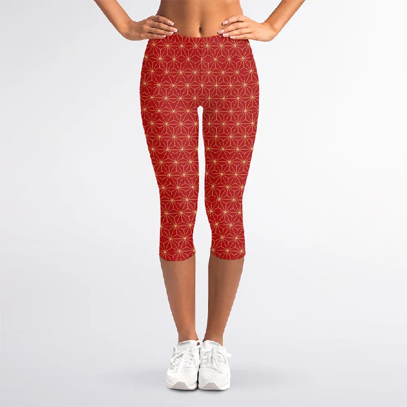 Geometric Japanese Floral Pattern Print Women's Capri Leggings Comfortable Printed Workout Leggings Geometric Japanese Floral Pattern Print Women's Capri Leggings Comfortable Printed Workout Leggings
