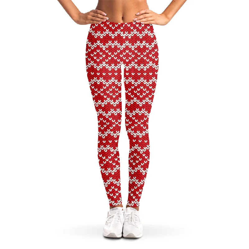 Geometric Knitted Pattern Print Women's Leggings Elegant Sheer Leggings