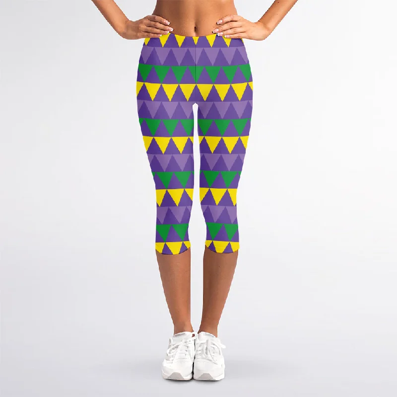 Geometric Mardi Gras Pattern Print Women's Capri Leggings Fashionable Smooth Fit Leggings Geometric Mardi Gras Pattern Print Women's Capri Leggings Fashionable Smooth Fit Leggings
