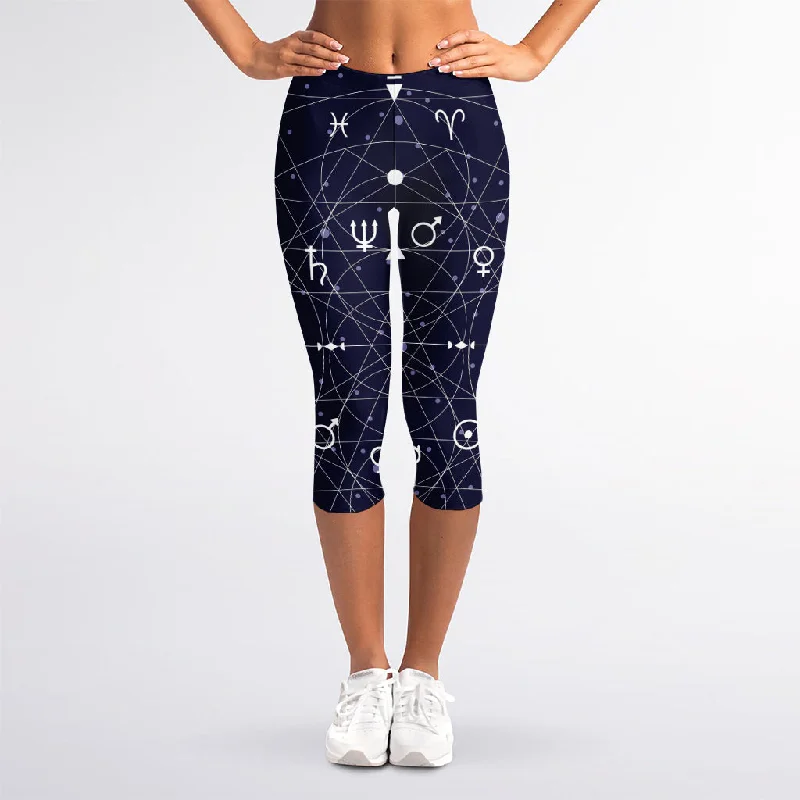 Geometric Moon Phase Print Women's Capri Leggings Comfortable Classic Yoga Leggings