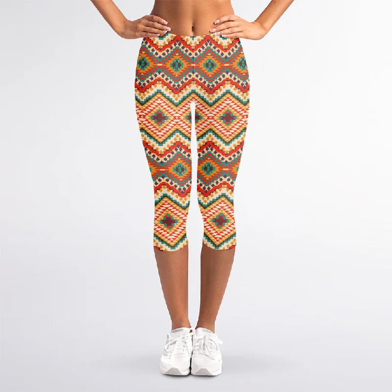 Geometric Navajo Pattern Print Women's Capri Leggings Comfortable Cold Weather Leggings Geometric Navajo Pattern Print Women's Capri Leggings Comfortable Cold Weather Leggings