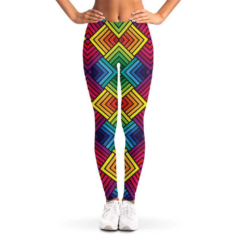 Geometric Rainbow Pattern Print Women's Leggings Stylish Sweat-Proof Leggings