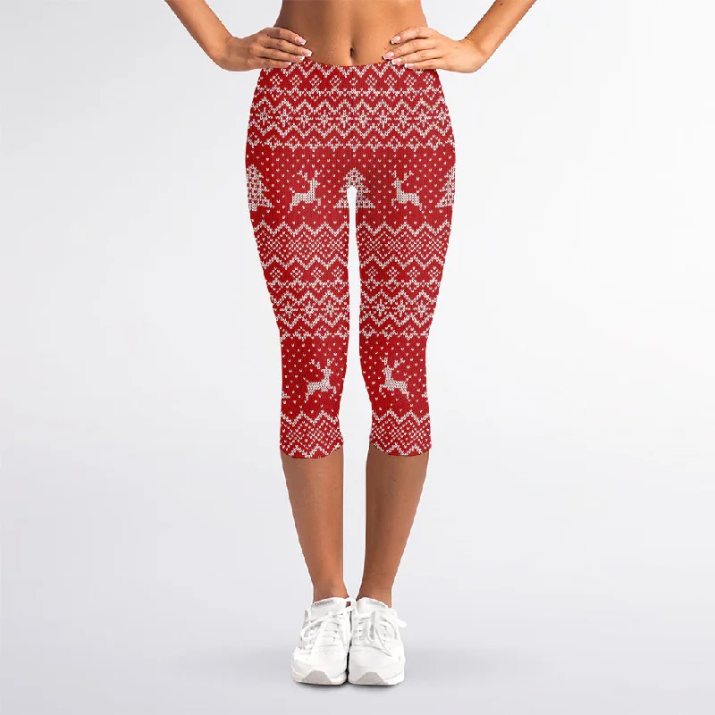 Geometric Xmas Knitted Pattern Print Women's Capri Leggings Fashionable Printed Legging Pants Geometric Xmas Knitted Pattern Print Women's Capri Leggings Fashionable Printed Legging Pants