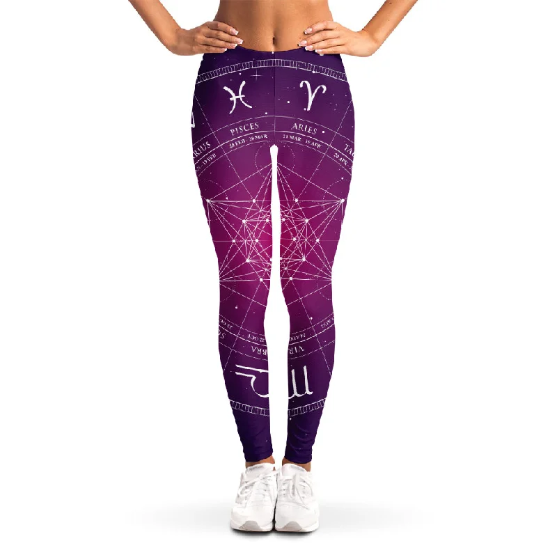 Geometric Zodiac Calendar Print Women's Leggings Chic Printed Yoga Pants