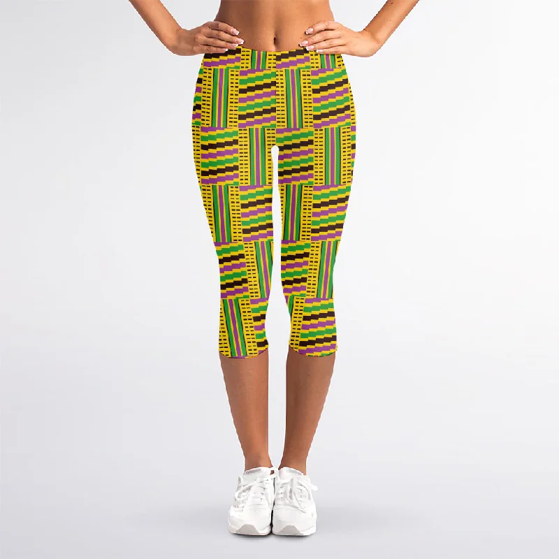 Ghana Kente Pattern Print Women's Capri Leggings Comfortable Power Mesh Leggings