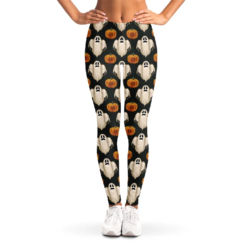 Ghost And Pumpkin Pattern Print Women's Leggings Elegant Embellished Leggings