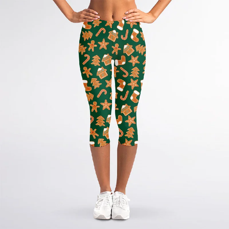 Gingerbread Cookies Pattern Print Women's Capri Leggings Comfortable Lounge Leggings