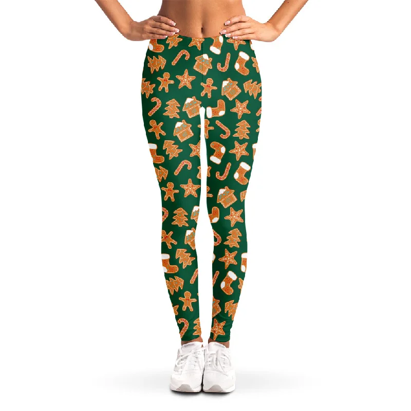 Gingerbread Cookies Pattern Print Women's Leggings Stylish Pockets Active Leggings