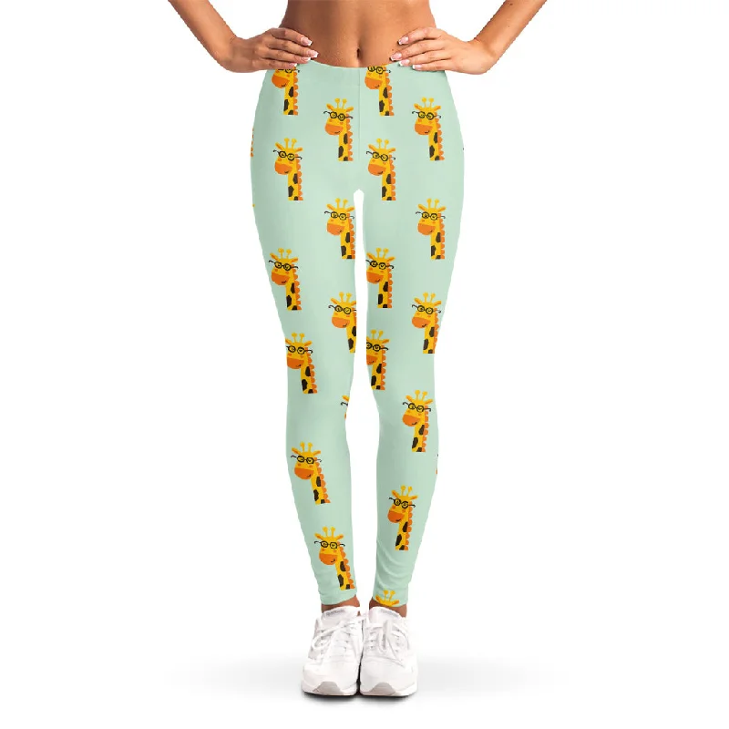 Giraffe With Glasses Pattern Print Women's Leggings Fashionable Printed Legging Pants