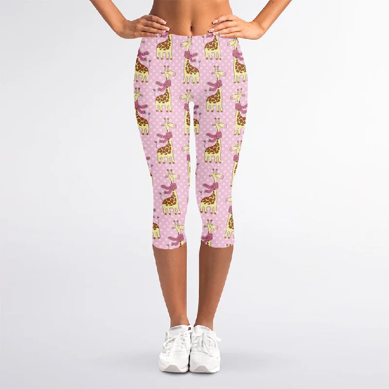 Giraffe With Scarf Pattern Print Women's Capri Leggings Comfortable Capri-Length Leggings Giraffe With Scarf Pattern Print Women's Capri Leggings Comfortable Capri-Length Leggings
