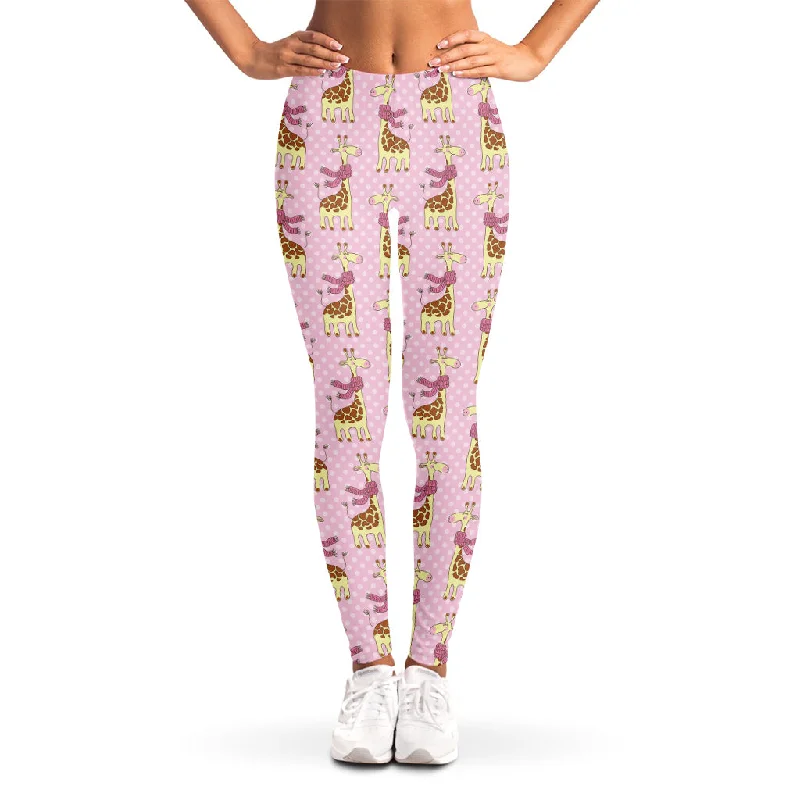 Giraffe With Scarf Pattern Print Women's Leggings Trendy Side-Pocket Leggings