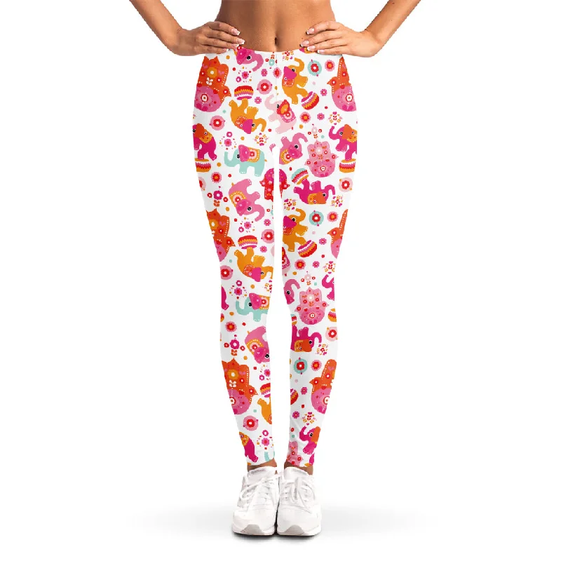 Girly Elephant And Hamsa Pattern Print Women's Leggings Fashionable Sports Leggings