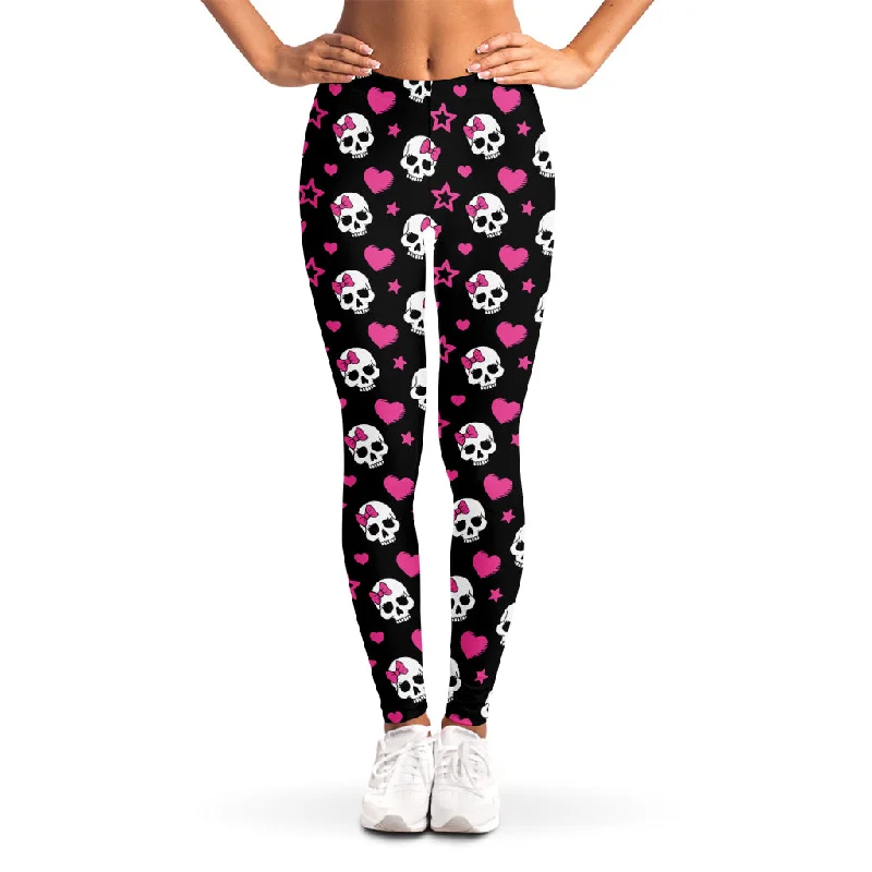 Girly Emo Skull Pattern Print Women's Leggings Casual Black Leggings
