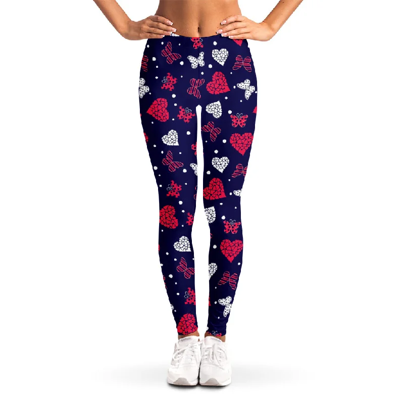 Girly Heart And Butterfly Pattern Print Women's Leggings Stylish Printed Stretch Leggings Girly Heart And Butterfly Pattern Print Women's Leggings Stylish Printed Stretch Leggings