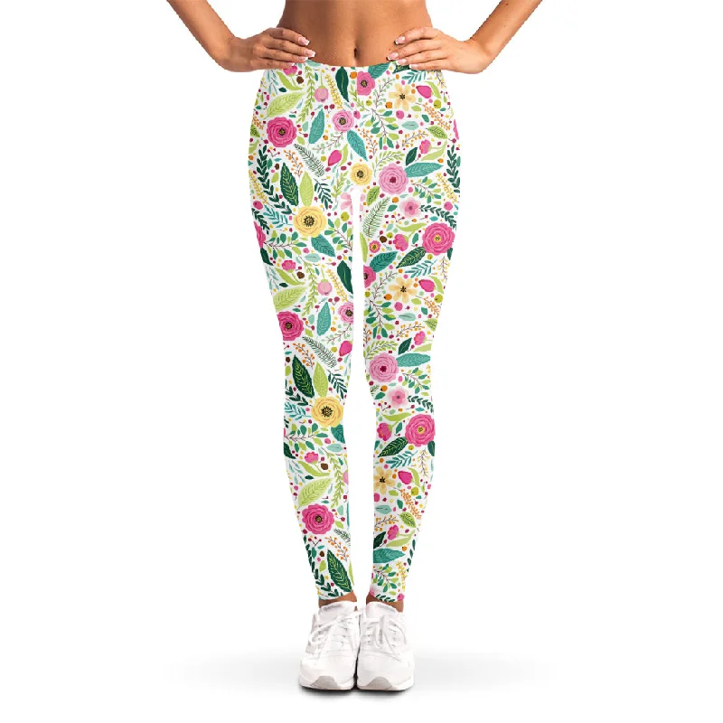 Girly Spring Flower Pattern Print Women's Leggings Cozy Bootcut Leggings