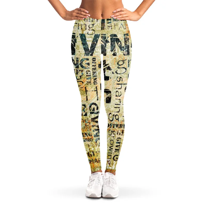 Giving And Tithing Religious Words Print Women's Leggings Elegant Metallic Leggings