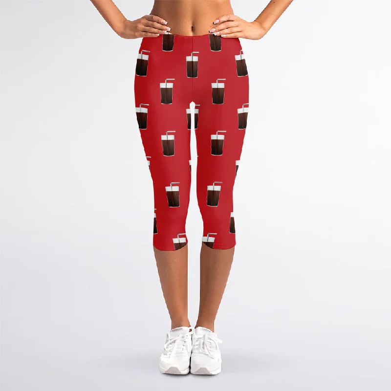 Glass Of Cola Pattern Print Women's Capri Leggings Classic Solid Color Leggings