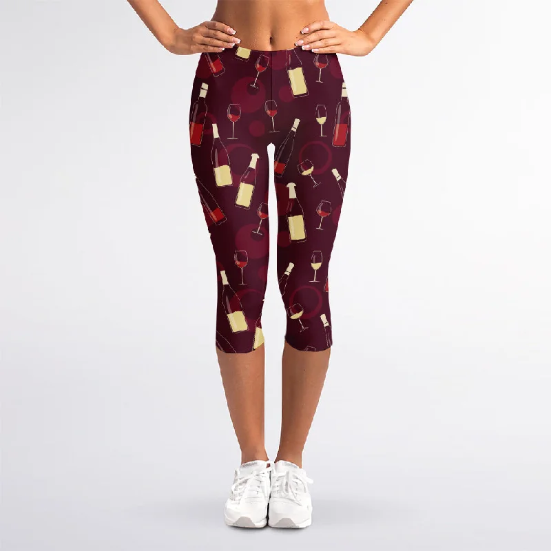 Glasses And Bottles Of Wine Print Women's Capri Leggings Fashionable Leather-Look Leggings Glasses And Bottles Of Wine Print Women's Capri Leggings Fashionable Leather-Look Leggings