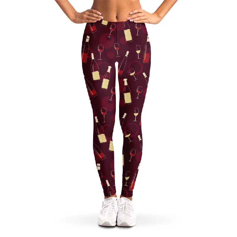Glasses And Bottles Of Wine Print Women's Leggings Cozy Ribbed Leggings
