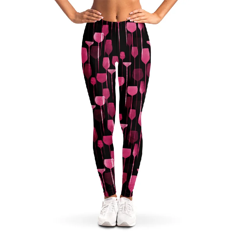 Glasses Of Wine Print Women's Leggings Fashionable Lacy Detail Leggings