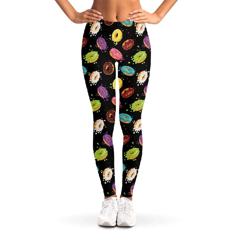 Glaze Donut Pattern Print Women's Leggings Classic Solid Color Leggings