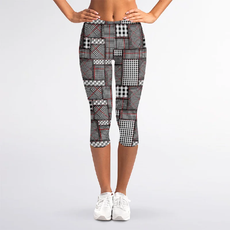 Glen Plaid Patchwork Pattern Print Women's Capri Leggings Trendy Full-Length Leggings Glen Plaid Patchwork Pattern Print Women's Capri Leggings Trendy Full-Length Leggings