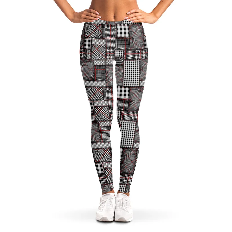 Glen Plaid Patchwork Pattern Print Women's Leggings Stylish High-Waisted Leggings