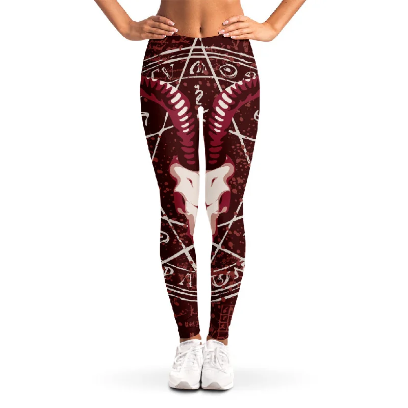 Goat Skull Pentagram Print Women's Leggings Fashionable Printed Leggings