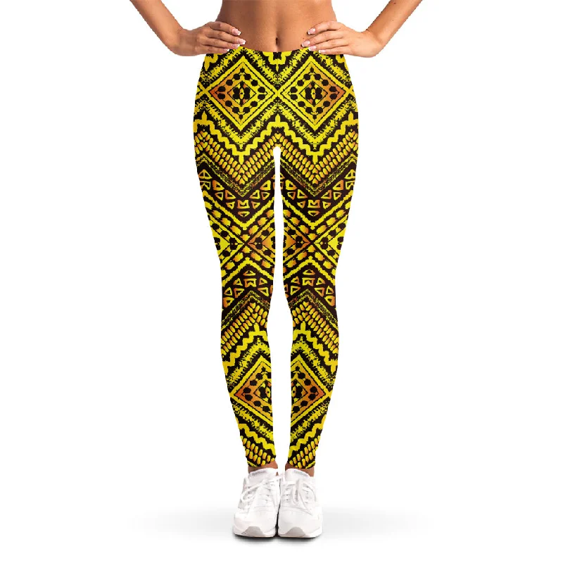 Gold African Ethnic Tribal Pattern Print Women's Leggings Stylish Lightweight Leggings Gold African Ethnic Tribal Pattern Print Women's Leggings Stylish Lightweight Leggings