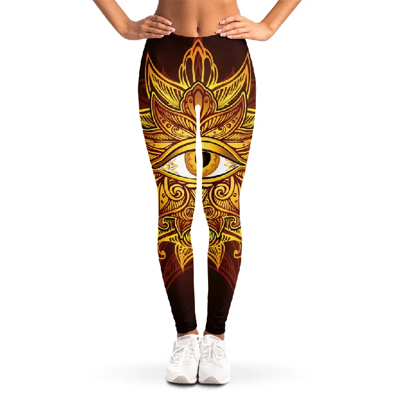 Gold All Seeing Eye Print Women's Leggings Cozy Yoga Compression Leggings