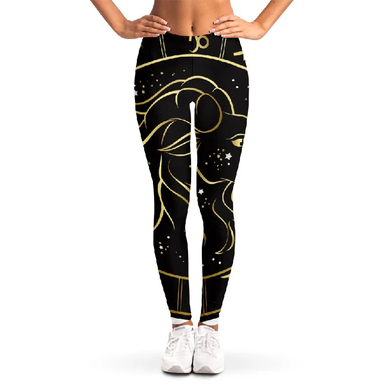 Gold And Black Capricorn Sign Print Women's Leggings Fashionable Quick-Dry Yoga Pants Gold And Black Capricorn Sign Print Women's Leggings Fashionable Quick-Dry Yoga Pants