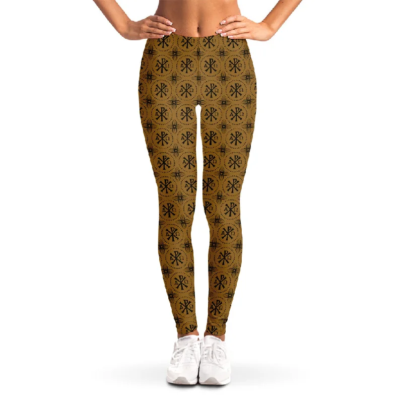 Gold And Black Orthodox Pattern Print Women's Leggings Fashionable Ribbed Knit Leggings Gold And Black Orthodox Pattern Print Women's Leggings Fashionable Ribbed Knit Leggings