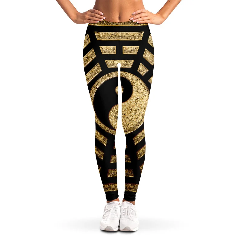 Gold Bagua Yin Yang Print Women's Leggings Stylish Athletic Wear Leggings