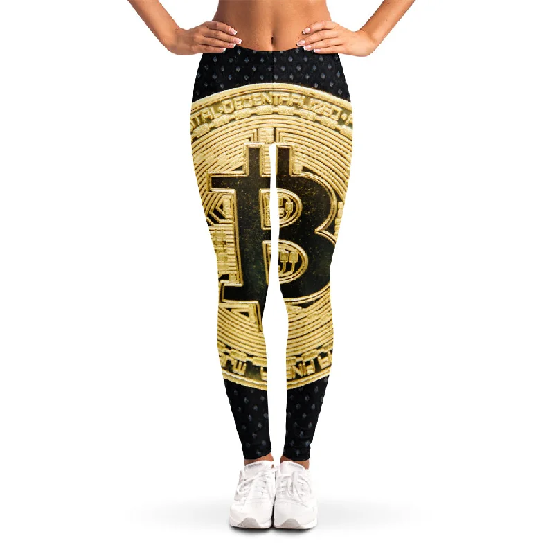 Gold Bitcoin Symbol Print Women's Leggings Stylish Sweatproof Leggings