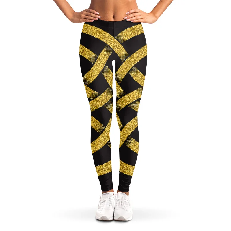 Gold Celtic Knot Symbol Print Women's Leggings Trendy High-Waist Tummy Control Leggings
