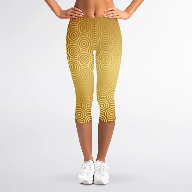 Gold Chinese Pattern Print Women's Capri Leggings Fashionable Sports Compression Leggings Gold Chinese Pattern Print Women's Capri Leggings Fashionable Sports Compression Leggings