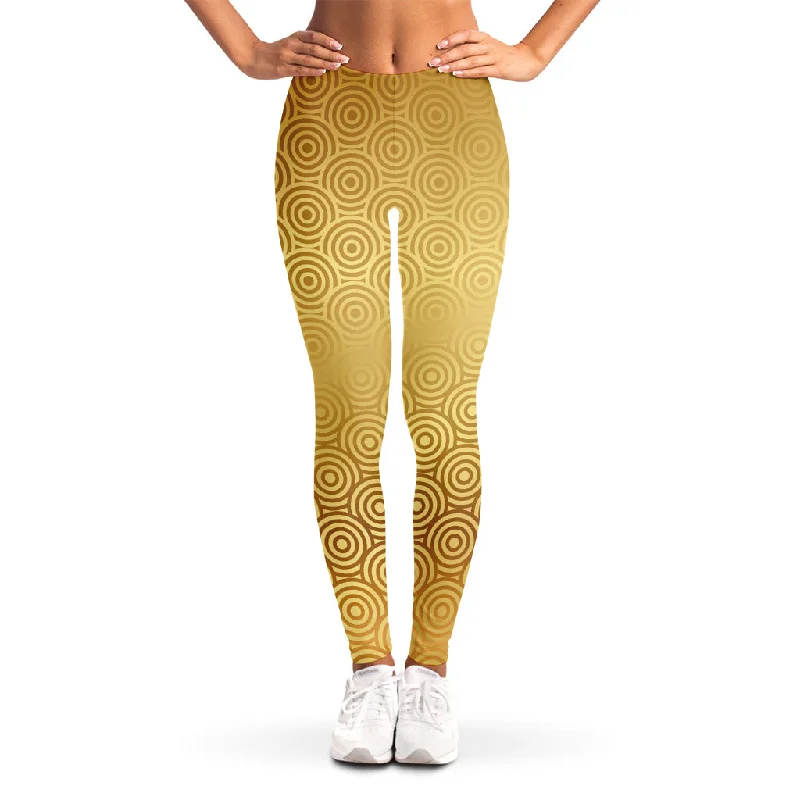 Gold Chinese Pattern Print Women's Leggings Comfortable Running Leggings