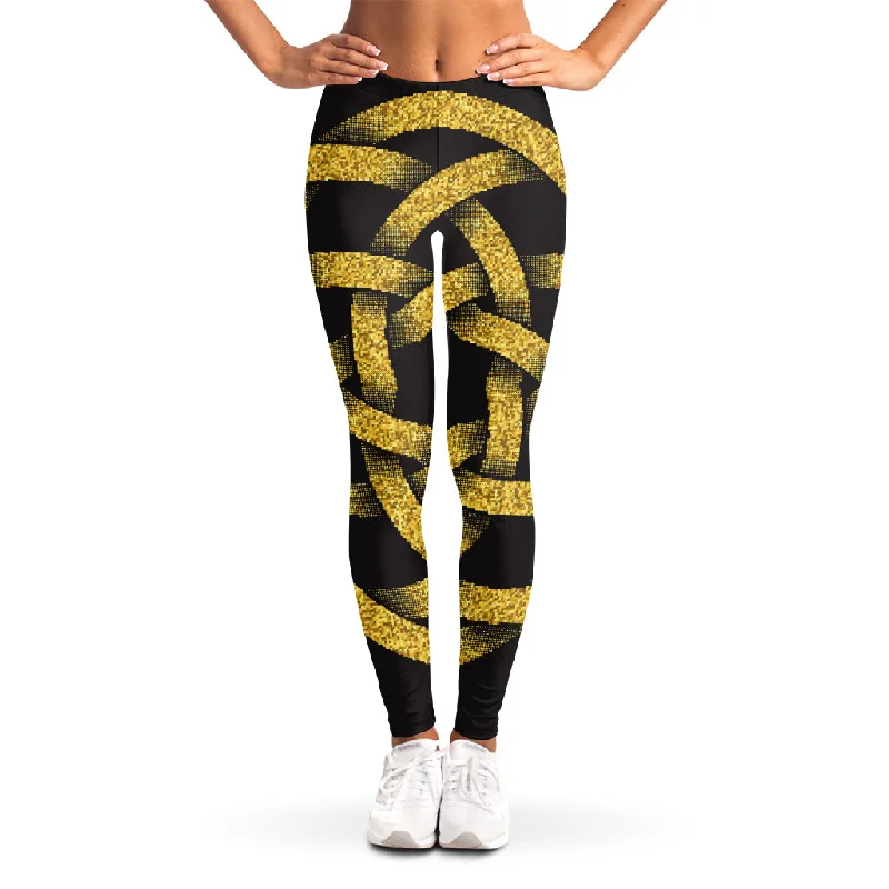 Gold Circle Celtic Knot Symbol Print Women's Leggings Stylish Winter-Ready Leggings
