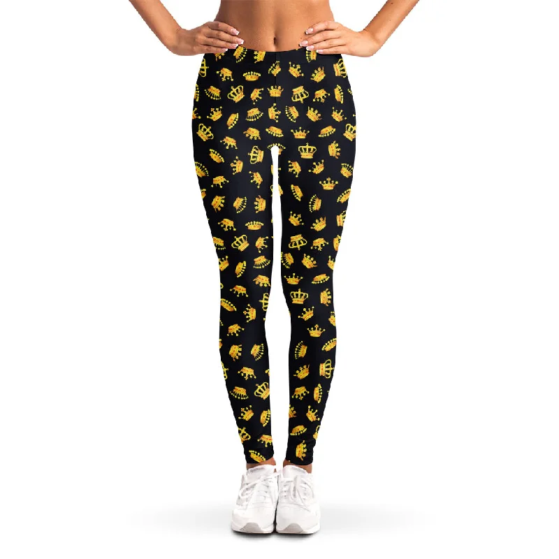 Gold Crown Pattern Print Women's Leggings Comfortable Slip-On Leggings