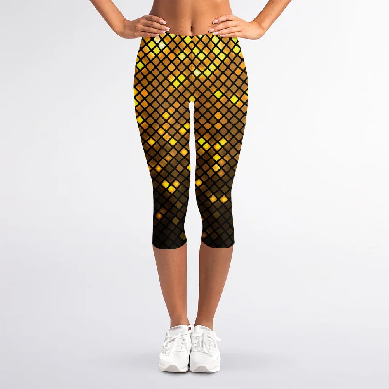 Gold Disco Lights Pattern Print Women's Capri Leggings Trendy High-Waist Tummy Control Leggings Gold Disco Lights Pattern Print Women's Capri Leggings Trendy High-Waist Tummy Control Leggings