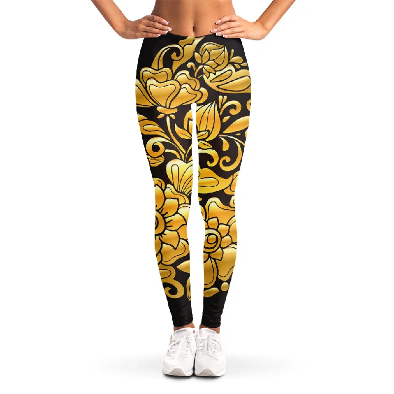 Gold Easter Egg Print Women's Leggings Comfortable Bootcut Workout Leggings