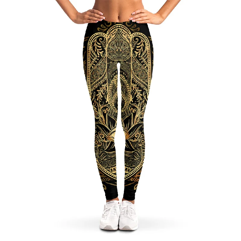 Gold Hamsa Hand Print Women's Leggings Fashionable Seamless Leggings