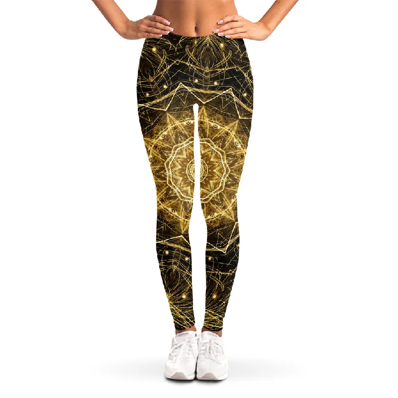 Gold Kaleidoscope Print Women's Leggings Comfortable Yoga Tights Leggings
