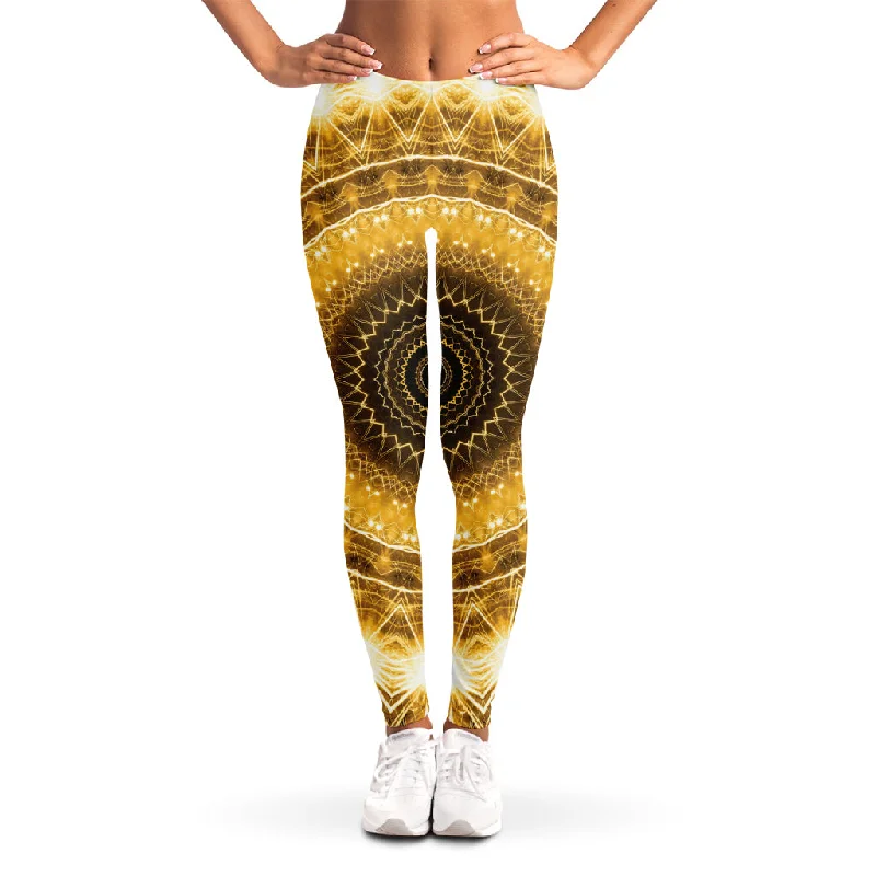Gold Lights Kaleidoscope Print Women's Leggings Trendy Color Block Leggings